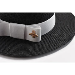 NEW Spring Summer Straw Hats for Women Round Bumpy Surface Flat Top Bowknot Dress Cap Travel Beach Sun Hat Gorra