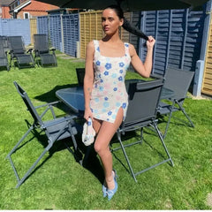 Colorful Rhombus Sequins Sexy Mini Dress Elegant Chic Straps Slit Bodycon Party Dresses Summer Holidays Evening Women Dress 2025