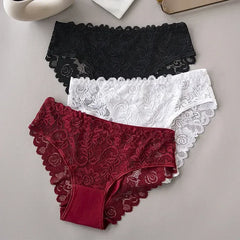 3PCS/Set Luxury Floral Embroidery Lace Panties Women Briefs Sexy Hollow Lingerie Female Underwear Ladies Breathable Underpants