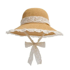 Summer Women's Lace Straw Beach Hat Foldable Sun Hat with Wide Brim Fresh Stylish Sunblock Shade Hat Perfect for Travel Holiday