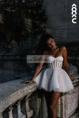 Smileven Short Wedding Dress A Line Sweetheart Neck Shiny Glitter Bride Dresses Mini Sweetheart Neck Vestido de novia Customized