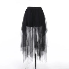 Casual Skirts Punk Sexy Net Yarn High-Waisted Irregular Skirt for Women Summer New European and American Gothic Style Versatile