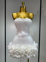 Women Evening Bandage Dress Strapless Bodycon Flowers Mini Celebrity Sexy Birthday Party Dresses Photo Shoot Nightclub Outfit