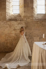 Vintage Lace Wedding Dress | Square Neck Boho Gown - Femstylo