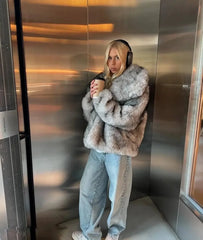 Fashion Warm Long Sleeves Lapel Coats Elegant Thicken Fur Coat For Women Casual Solid 2025 Winter New Lady Faux Fur Coat Street