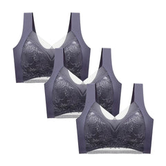 FallSweet 3PCS Lace Push Up Bras for Women Sexy Wireless Bra Ice Silk Deep V Bralette Tops Female Lingerie Mom's Underwear L-5XL