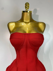 Women Evening Bandage Dress Strapless Bodycon Flowers Mini Celebrity Sexy Birthday Party Dresses Photo Shoot Nightclub Outfit