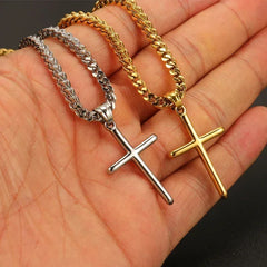Punk Cross Pendant Link Chain for Men Women 316L Stainless Steel Hip Hop Necklace Gold Silver Fashion Jewelry Gift Waterproof