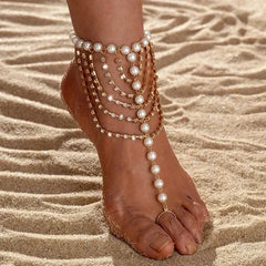 Boho Beaded Anklet for Women - Summer Beach Toe Bracelet, 22+5cm