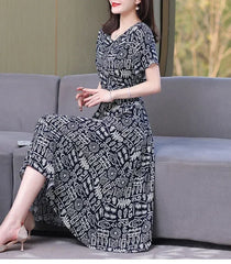 New Fashion Casual 2024 Summer Elegant Dresses For Women O-Neck Print Vintage Short Sleeve Dress Loose Women Clothing