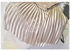 Classic Golden Velvet Pleated Skirt High Waist Retro Style Fashion Office Lady Pleated Long Skirt Winter Velvet Skirt 90cm Long