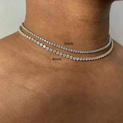 New S925 Sterling Silver Hip Hop Full CZ Choker Chain Necklace For Women Luxury Cubic AAA Zircon Short Accessories Fine Jewelry