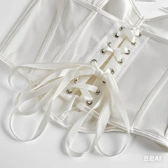 Elegant White Solid Satin Bow Strap Sexy Overbust Bridal Corset Crop Top XXL Victorian Gothic Wedding Bustier Lingerie For Women