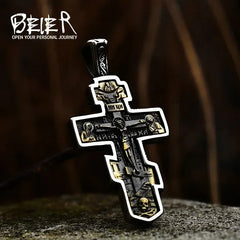 Beier 2022 New Creative Design Jesus Cross Pendant For Men Punk Hip Hop Skull Christian Jewelry Wholesale