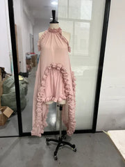 Elegant Ruffle Mini Skirt Set Women Sleeveless Halter Irregular Ruffles Top Mini Loose Short Skirts Sets 2025 Summer Lady Suit