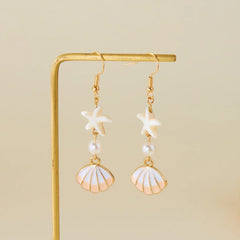 Handmade Bohemia Conch Shaped Shell Dangle Earrings for Women Girls Golden Color Shell Metal Ear Hook Earrings Fashion Gifts