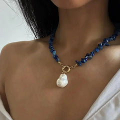 Elegant imitate Barlot Pearl Pendant Choker Necklace Natural Stone Chain For Girls Jewelry Trend Vacation Wedding Gifts X0294