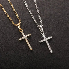 Luxury Zircon Cross Pendants Necklace Fashion Light Golden Silver Color for Men Women Jewelry Chain Accessory