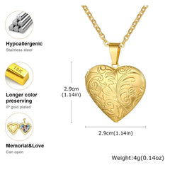 Vnox Stainless Steel Heart Locket Necklace Pendant with Photo Frame, Elegant Gold Plated Design Womens Gift