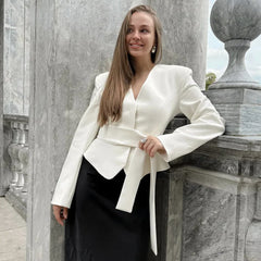 Tuularose Stripe Tailored Coat For Women Lace Up V Neck Long Sleeves Coat Female Fashion Elegant High-End Formal Tailored Coat