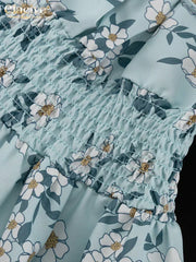 Clacive Summer Slim Print Women's Dress Fashion Slash Neck Short Sleeve Mini Dresses Elegant High Waist Patchwork Female Dress