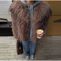Warm Fluffy Faux Fur Cardigan Coats Women's Winter Turn-down Collar Full Sleeve Overcoat 2025 Autumn New Lady Solid Streetwear