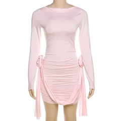 Trendix Long Sleeve Elegant Dress Women Summer Slim Floral Patchwork Mini Dresses Ladies Solid High Street Trendy Vacation Dress