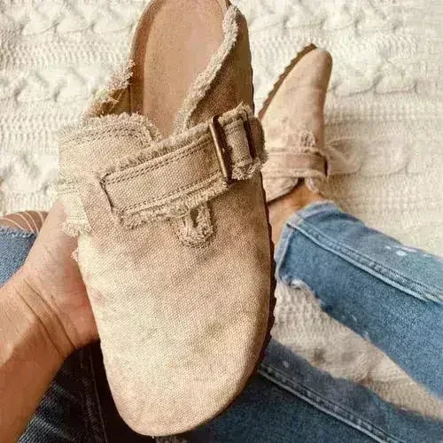Women's Vintage Canvas Loafers - Flat Heel Round Toe Clogs - Femstylo