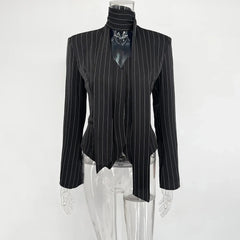 Tuularose Stripe Tailored Coat For Women Lace Up V Neck Long Sleeves Coat Female Fashion Elegant High-End Formal Tailored Coat