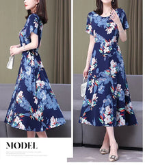 New Fashion Casual 2024 Summer Elegant Dresses For Women O-Neck Print Vintage Short Sleeve Dress Loose Women Clothing