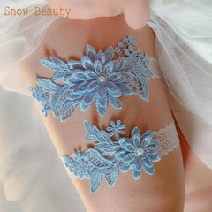 K03 2 PCS Sexy Lace Flower Crystal Pearls Wedding Garter Belt Thigh Ring Bridal Leg Garter Stocking Garter Belt Girl Women