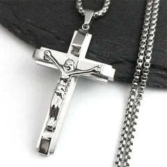 Jesus Cross Crucifix Pendant Necklace for Men Stainless Steel Gold Color Christian Coffee Bean Chain Jewelry croix chrétienne