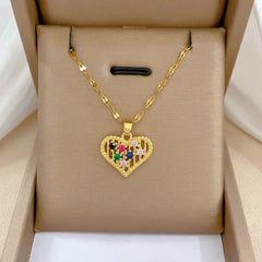 Trendy Heart Stainless Steel Zirconia Necklaces For Women Girls Love Gold Color Metal Necklace Party Birthday Daily Jewelry