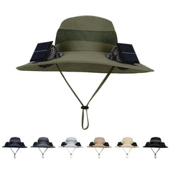 Outdoor Camping Fishing Hiking Sunscreen Fisherman Hat Solar Fan Cap Portable Solar Charging Cap With Fan For Unisex