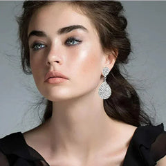 Water Drop Clip On Earring Cubic Zirconia Crystal Dangle Earrings Statement Earrings no pierced for Women Wedding Bridal jewelry