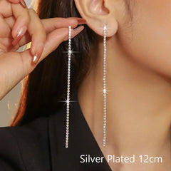 TREAZY Shiny 4 Lines Rhinestone Crystal Tassel Long Earrings for Women Wedding Party Hanging Dangle Earrings Bridal Brincos