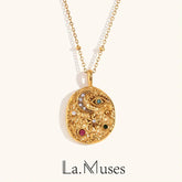 La. Muses Colored Cubic Zirconia Star Moon Texture Pendant Stainless Steel Retro Luxury Necklace Waterproof Jewelry Gift