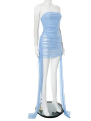 Weird Puss See Through Dress Women Backless Sleeveless Tassel Double Deck Pleated Sexy Midnight Clubwear Party Mini Bodycon