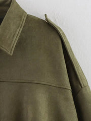 ETJ 2025 TRAF Spring new women's suede texture effect Loose version of fashion lapel shoulder bomber jacket