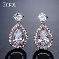 ZAKOL Classic Water Drop Cubic Zircon Bridal Dangle Earrings for Women Girl Trendy CZ Crystal Wedding Engagement Jewelry