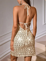 Women Short Dresses Sexy Backless Bodycon Evening dresses Sequin Halter Nightclub Cocktail Birthday Party Welcome Prom Dress XY5