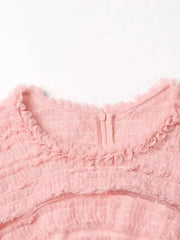 Patchwork Edible Tree Fungus Elegant Dresses For Women Round Neck Short Sleeve High Waist Temperament Dress Female Fashion