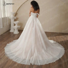 Boho Champagne Wedding Dress | Custom A-Line Bridal Gown -femstylo