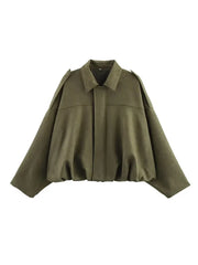 ETJ 2025 TRAF Spring new women's suede texture effect Loose version of fashion lapel shoulder bomber jacket