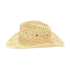 Summer Outdoor Men Women Hand-woven Western Cowboy Straw Hats Wide Brim Breathable Beach Jazz Cap Sun Protection Hat