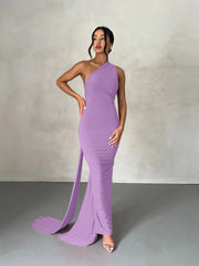 Hugcitar One Shoulder Backless Adjustable Scarf Loop Ruched Sexy Maxi Dress Women Elegant Y2K Streetwear Festival Outfit