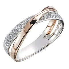 Classic Stainless Steel Two Tone X Shape Cross Ring for Women Wedding Trendy Jewelry Dazzling Zircon Wedding Rings Modern Rings