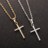 Luxury Zircon Cross Pendants Necklace Fashion Light Golden Silver Color for Men Women Jewelry Chain Accessory