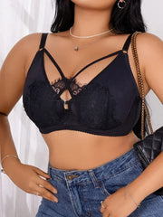 Women's Plus Size Lingerie Half Cup Gathered Push Up Front Button Lace Cross Design Suitable For Voluptuous Women XL-XXXL MR2895