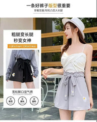 Summer Lightweight Black Casual Sports Pants Women Student Loose High-Waist Wide-Leg Shorts